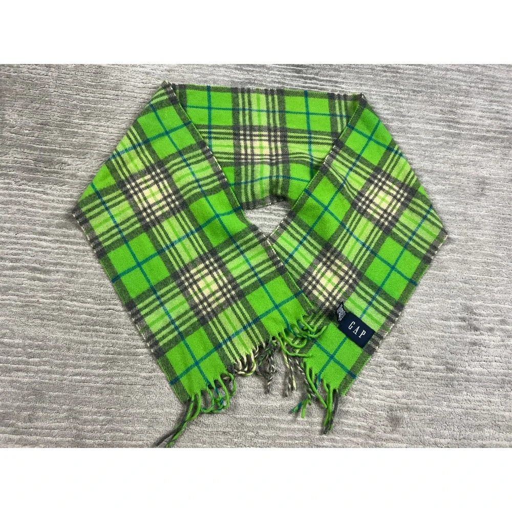 Gap Scarf Unisex OS Green Plaid 100% Wool Made in Italy Fringe 248003-01-1